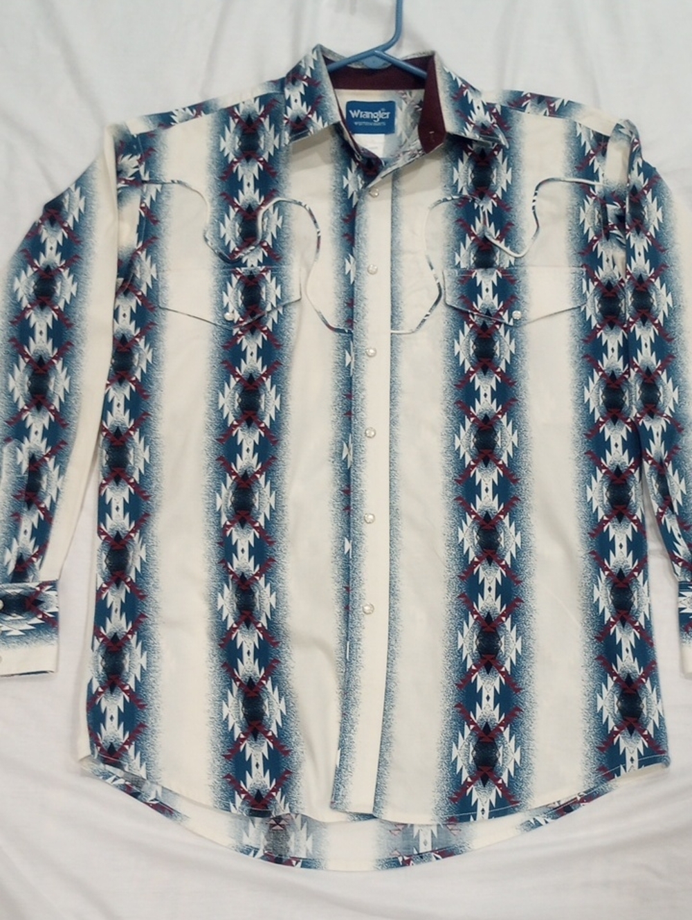 Vintage 1990's Wrangler Blue and White  Striped Western Button-Down Shirt
